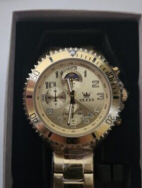 OLEVS 2926 Men's Gold & White Chronograph Quartz Watch NWT